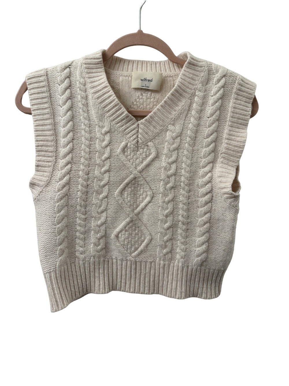 Aritzia Wilfred Alps Cable Knit Sweater Vest Size S White Merino Wool Cotton - Picture 2 of 4